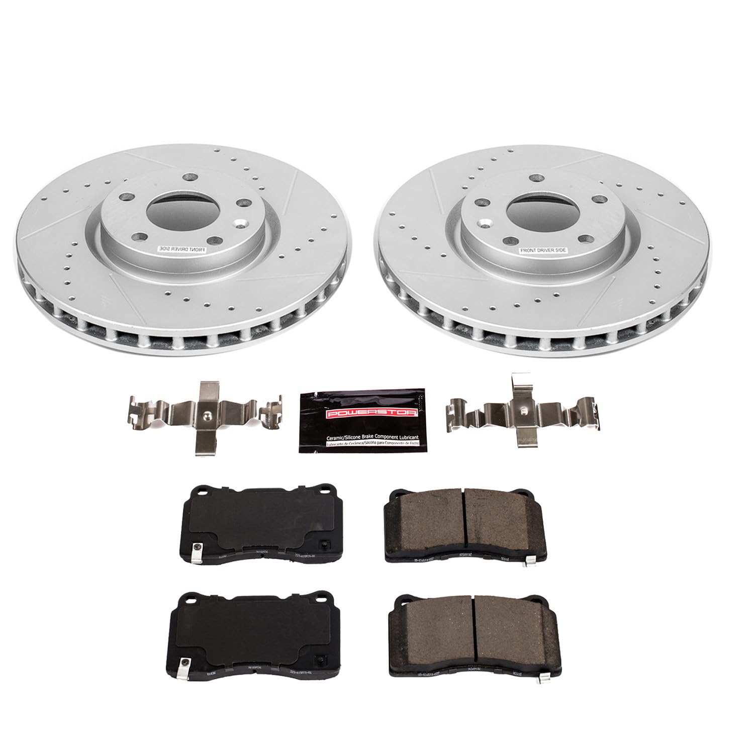 Power Stop K7290 Z23 Carbon Fiber Brake Pads Front with Drilled & Slotted Brake Rotors Kit For Chevrolet Corvette 2017-2019 [Model Specific]