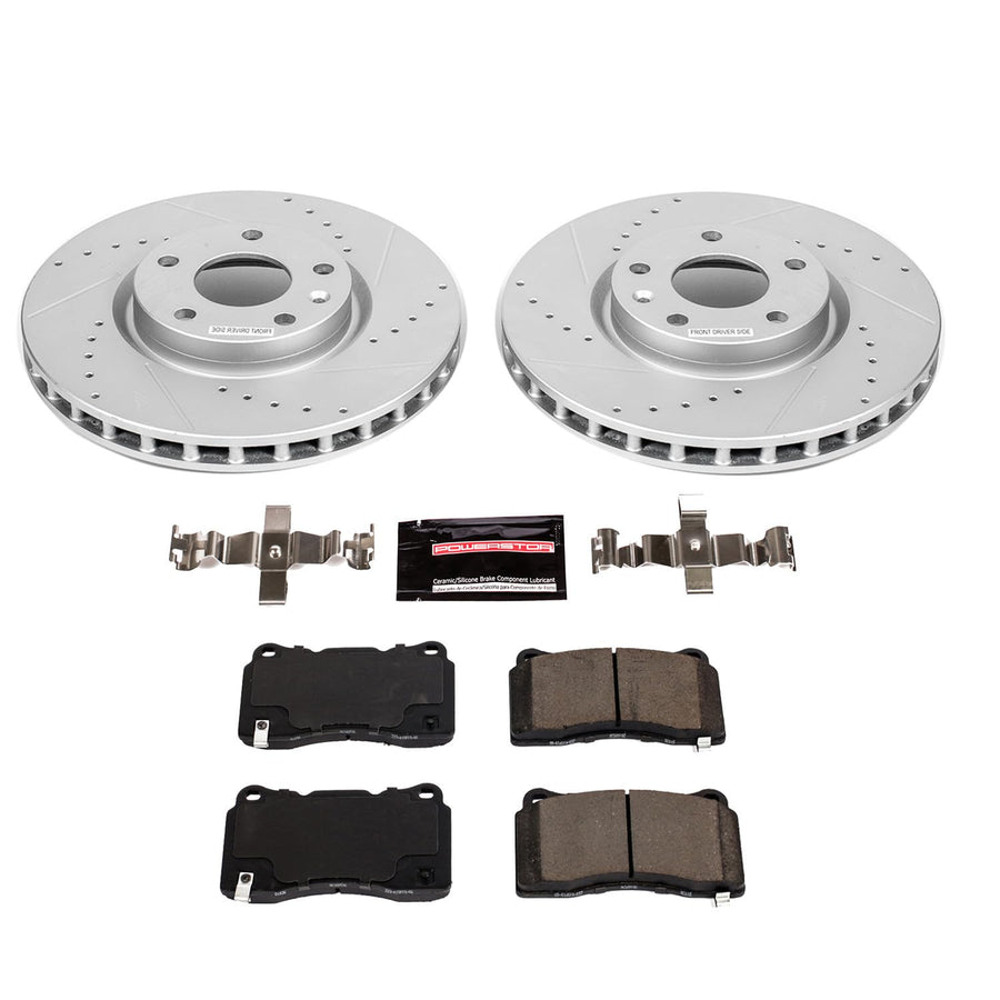 Power Stop K7290 Z23 Carbon Fiber Brake Pads Front with Drilled & Slotted Brake Rotors Kit For Chevrolet Corvette 2017-2019 [Model Specific]