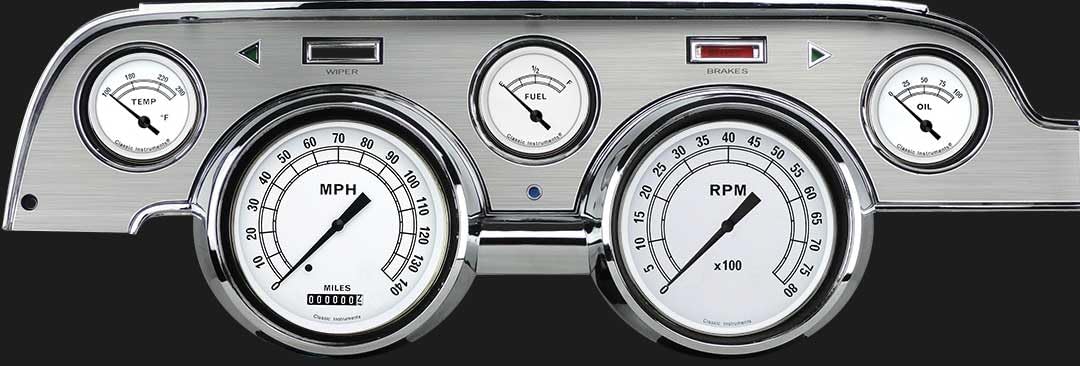 Classic Instruments 5 Gauge Package Classic White MU67CWBA Brushed Bezel Fits 1967 Mustang