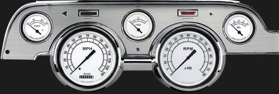 Classic Instruments 5 Gauge Package Classic White MU67CWBA Brushed Bezel Fits 1967 Mustang