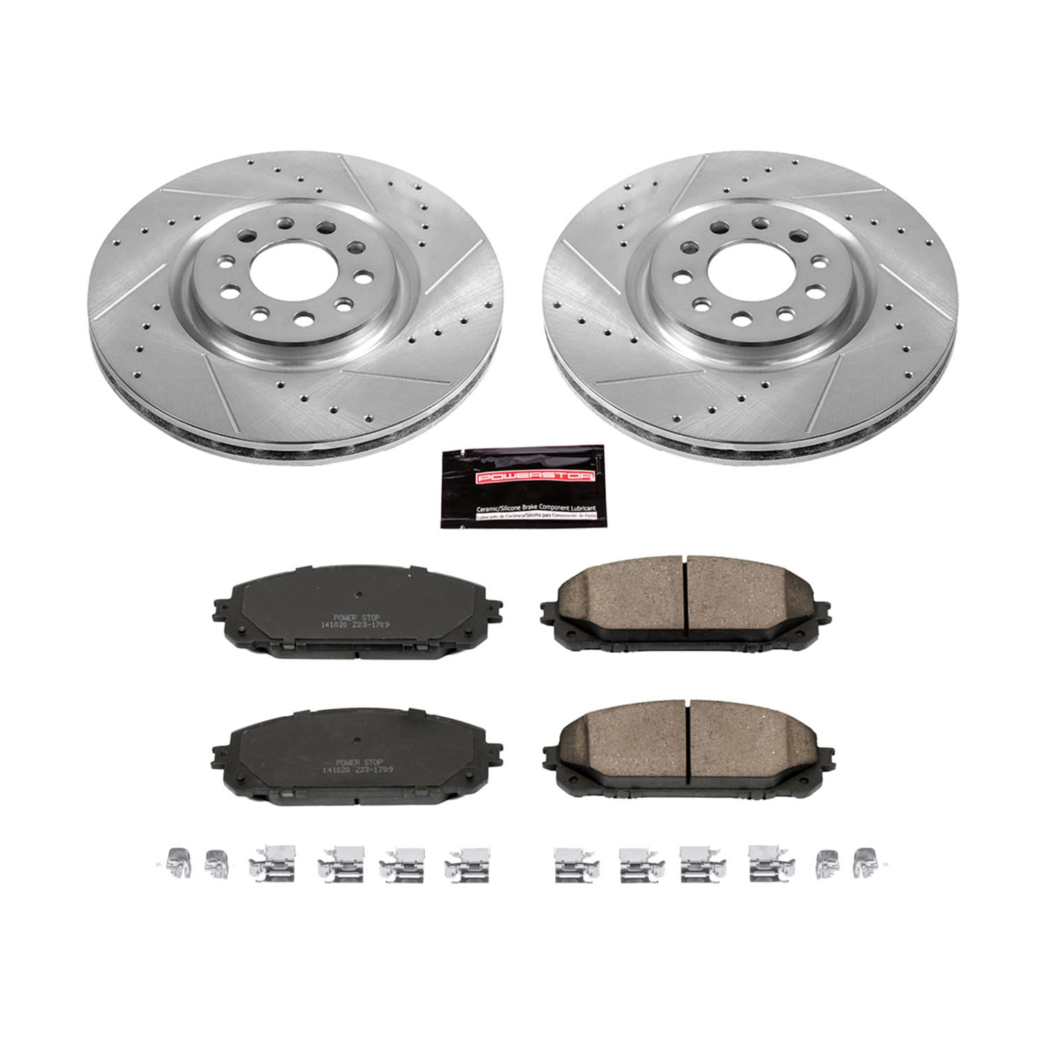 Power Stop K6540 Z23 Carbon Fiber Brake Pads with Drilled & Slotted Brake Rotors Kit For Jeep Cherokee 2014-2015 [Model Specific]
