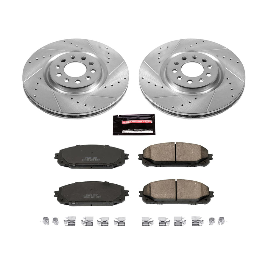 Power Stop K6540 Z23 Carbon Fiber Brake Pads with Drilled & Slotted Brake Rotors Kit For Jeep Cherokee 2014-2015 [Model Specific]