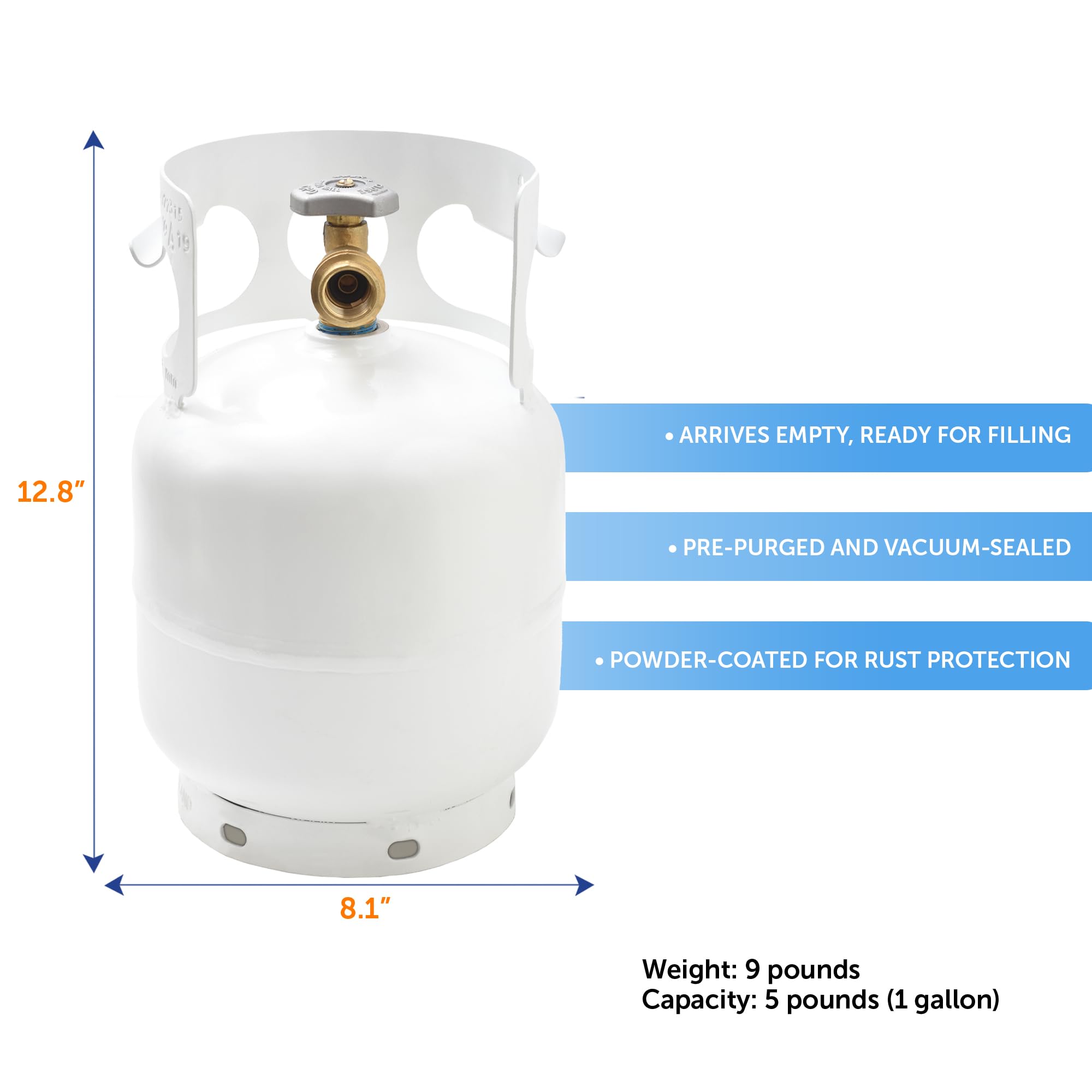 5 Pound FLAME KING YSN5LB Propane Tank Cylinder, Great For Portable Grills, Fire Pits, Heaters And Overlanding, White