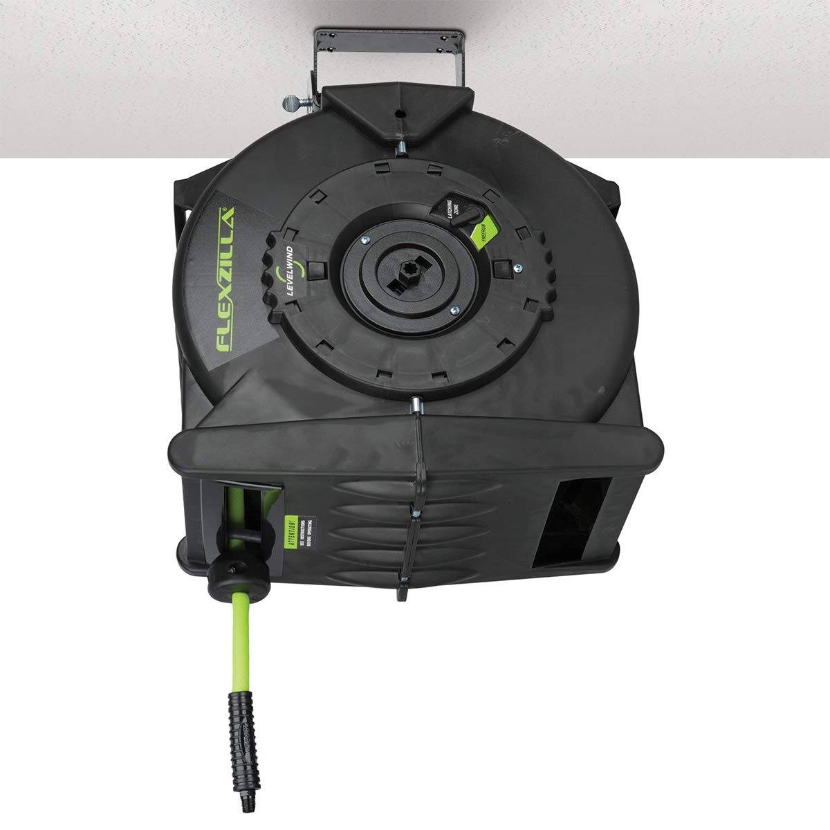 Flexzilla Retractable Levelwind Air Hose Reel, 3/8 in. x 75 ft., Heavy Duty, Lightweight, Hybrid, ZillaGreen - L8306FZ