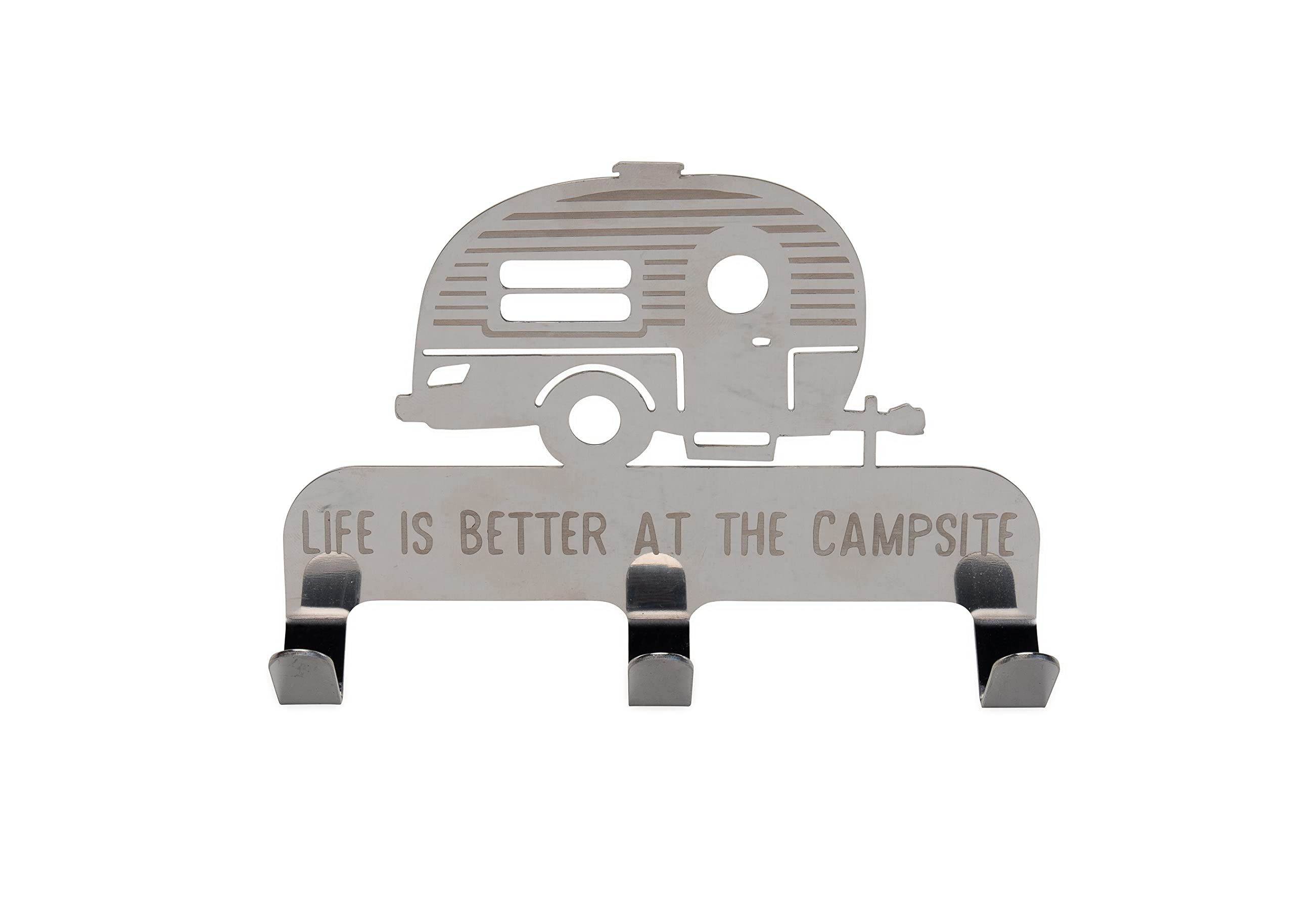 3-Hook Camco Life is Better at The Campsite Stick-On Key/Leash Hanger | Ideal for Small Spaces | Made of Durable Stainless Steel | (53368)