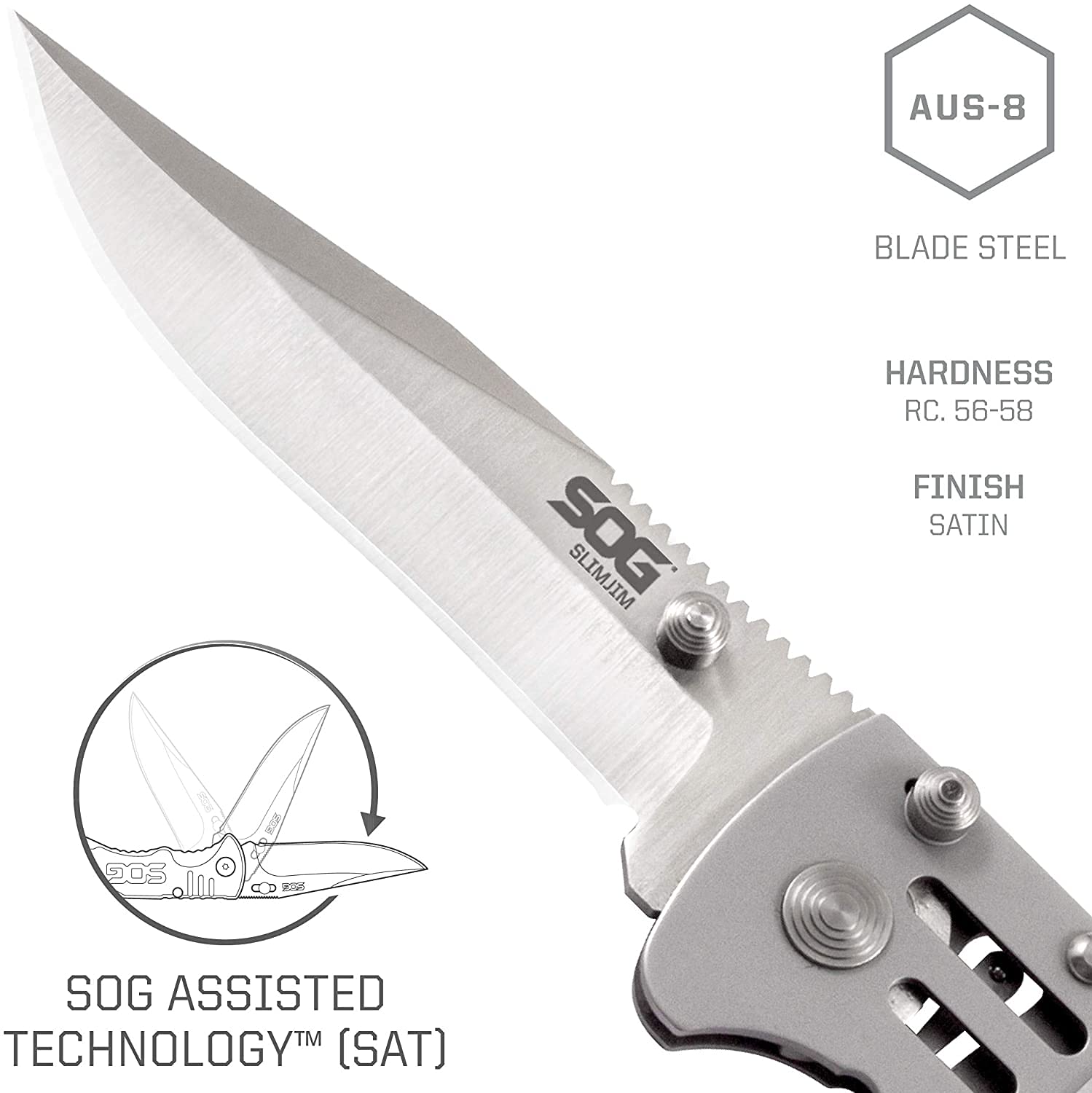 SOG Folding SlimJim Pocket Knife- SOG Assisted Technology w/ Tactile Bumps and Cutout Aid, Reversible Carry Clip, AUS-8 Stainless Steel Body (SJ31-CP), One Size, Hardcase Black