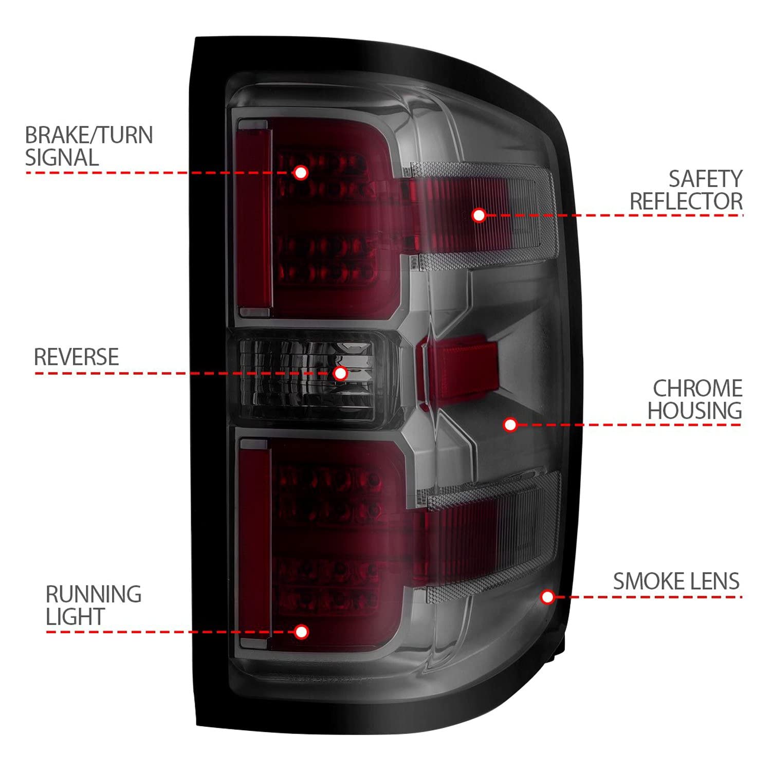 15-19 Chevy Silverado 2500HD/3500HD (Halgn Only) LED Tail Lights w/Smoke Light Bar & Clear Lens ANZO USA (311426)
