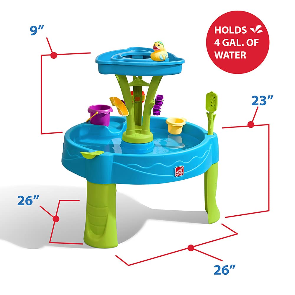 Step2 Splash Tower Summer Showers Water Table for Kids, Outdoor Kids Water Sensory Table, Ages 1.5+ Years Old, 8 Piece Water Toy Accessories, Blue & Green