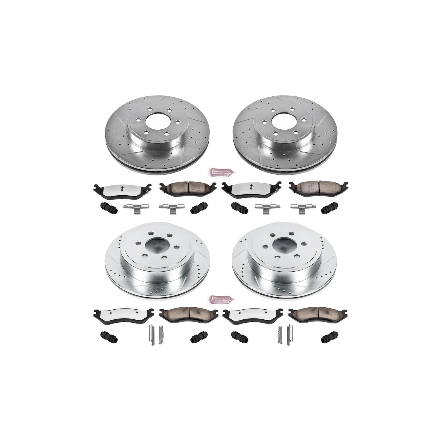 Brake Kit Power Stop Front and Rear For 2003 Dodge Durango - Truck & Tow Carbon Fiber Ceramic Brake Pads & Drilled and Slotted Rotors Replacement, K4471-36