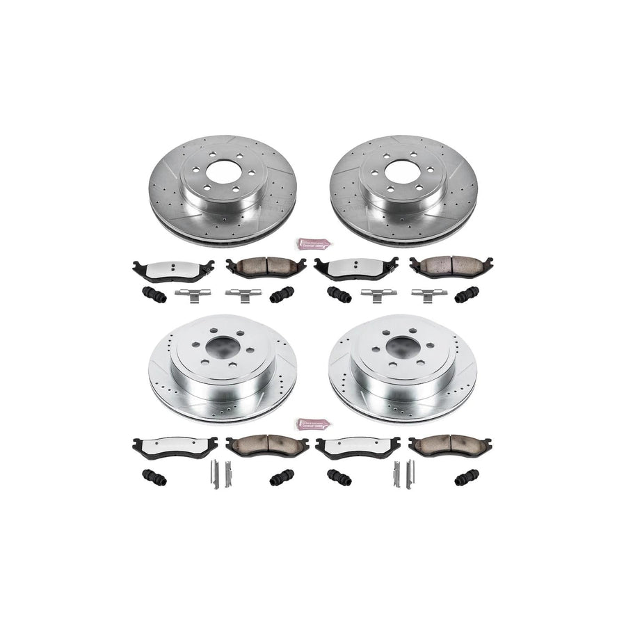 Brake Kit Power Stop Front and Rear For 2003 Dodge Durango - Truck & Tow Carbon Fiber Ceramic Brake Pads & Drilled and Slotted Rotors Replacement, K4471-36