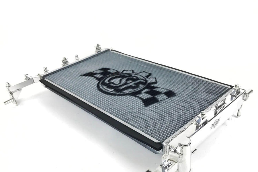 CSF Radiator, 25.375 in W x 14.313 in H x 1.625 in D, Passenger Side Inlet, Single Pass, Driver Side Outlet, Aluminum, Polished, Ford Ecoboost 4-Cylinder