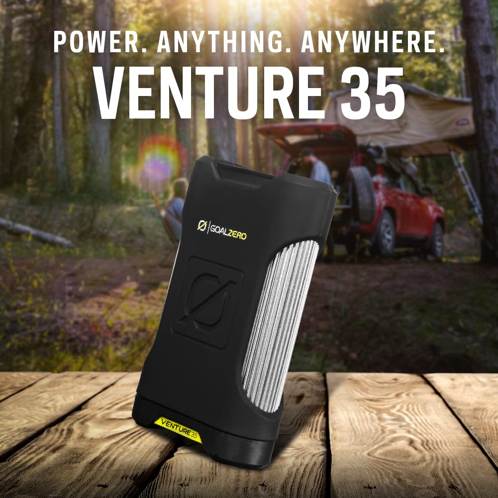 Goal Zero 35 Venture Portable Charger Power Bank 9600mAH 18W USB-C Power Delivery Port 2 USB Outputs IP67 Rating 50 Lumens Flashlight