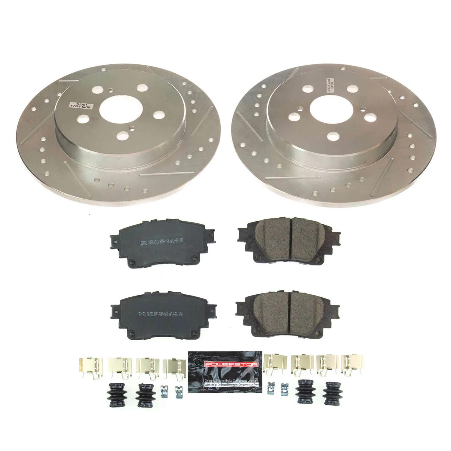 Z23 Power Stop K8336 Rear Brake Kit-Drilled/Slotted Brake Rotors & Carbon Ceramic Brake Pads For Toyota Corolla 2019-2022 [Model Specific]