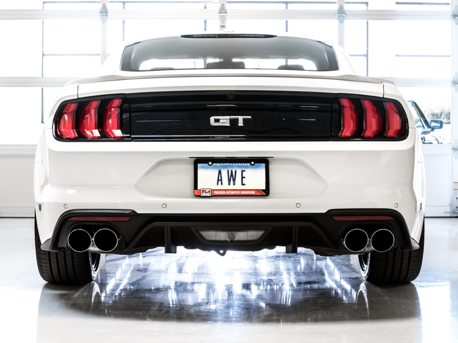 Ford Mustang GT (S550) AWE Tuning 2018+ Cat-Back Exhaust - Touring Edition (Quad Chrome Silver Tips) - 3015-42102
