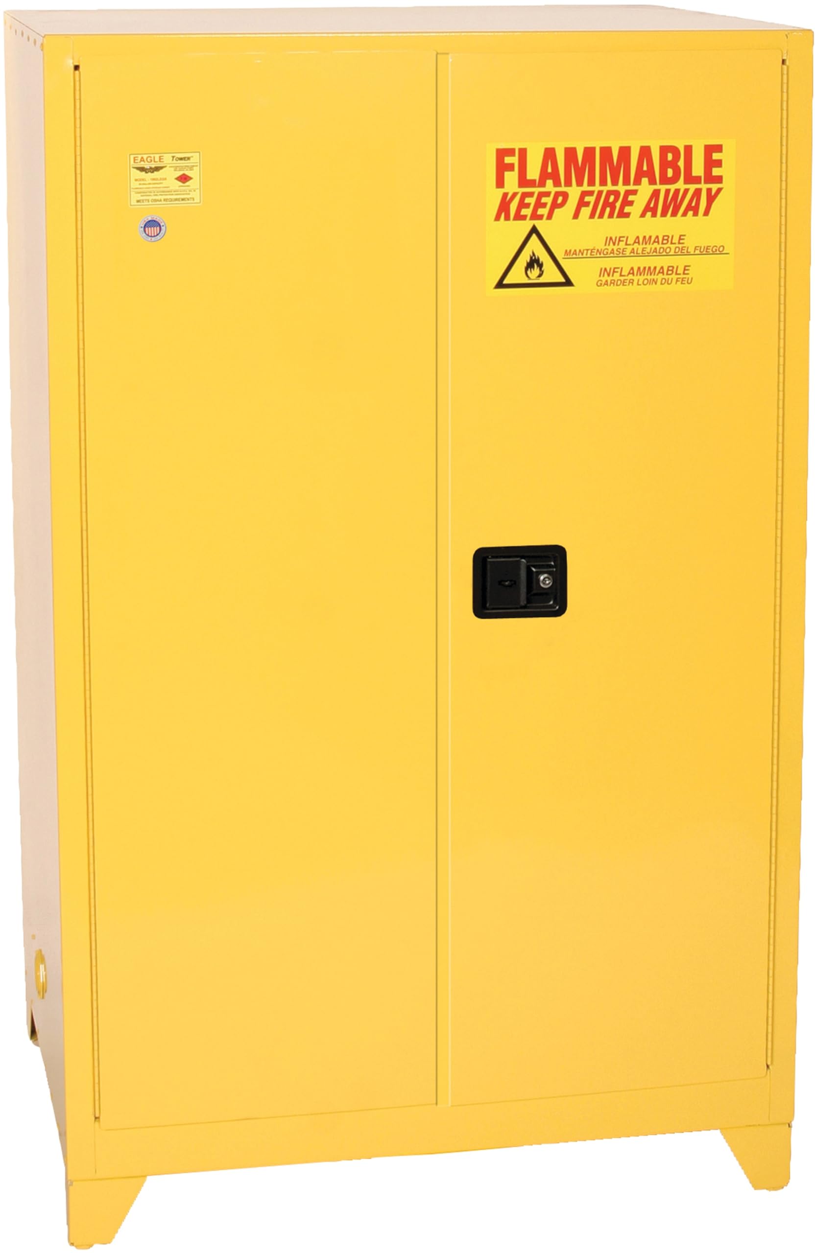90 Gallon Eagle American Made F﻿lammable Liquid Storage Cabinet with Legs, Self-Close Fireproof Cabinet for Schools, Garages, Manufacturing Facilities, 43" x 34" x 69", 9010XLEGS
