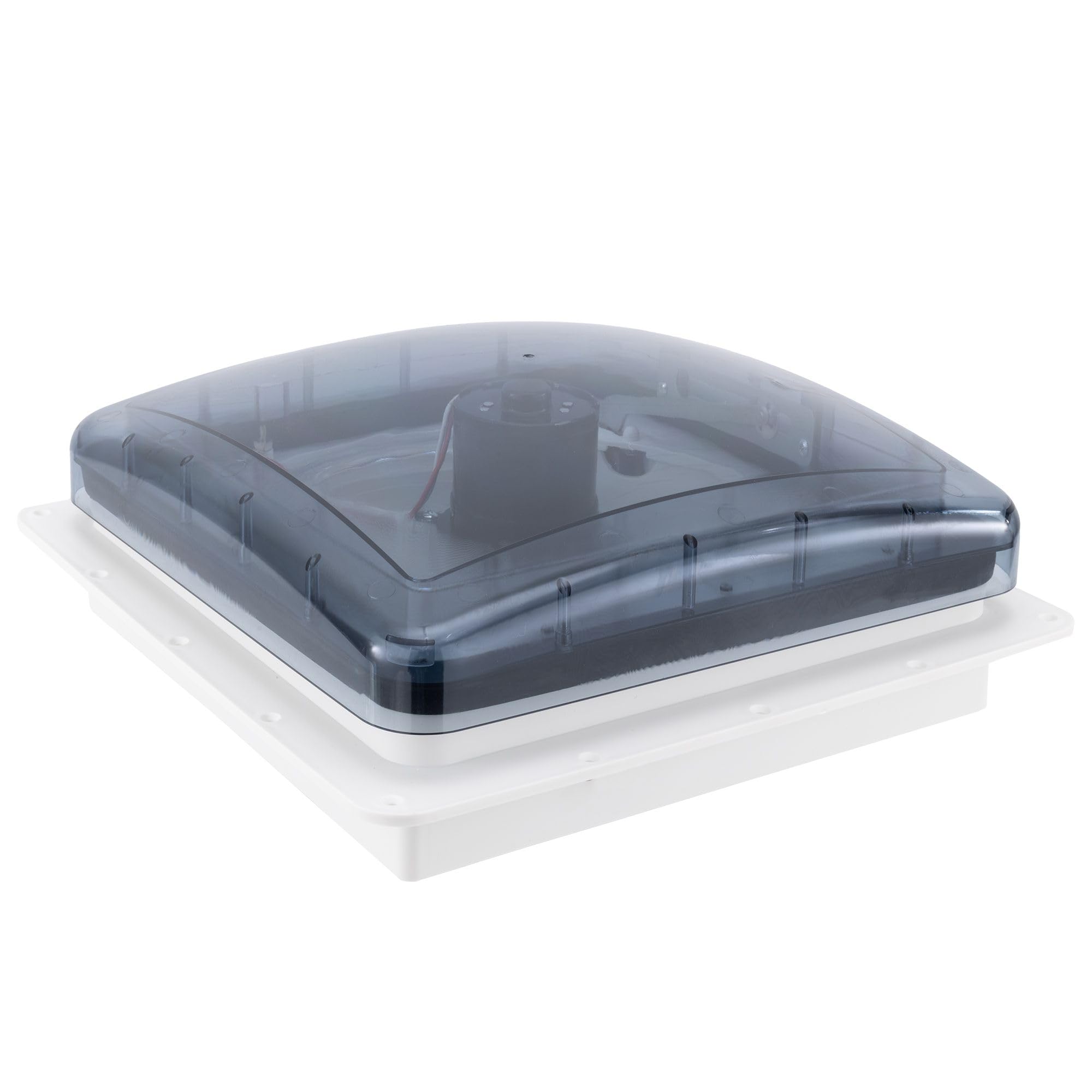 Zephyr RV HENG'S INDUSTRIES 14" Roof Vent Fan | Clear Lid | Manaul Crank | White Screen Frame, Collar, & 6" Square Garnish | SV0112-G4 / 70112V-G4
