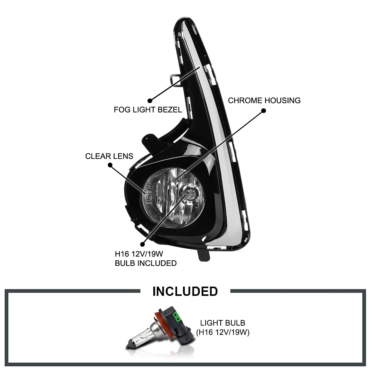 Fog Lights Spec-D Tuning + H16 Bulbs + Switch Compatible with 2018-2020 Toyota Yaris 2/4 Door Hatchbacks, L+R Pair Assembly