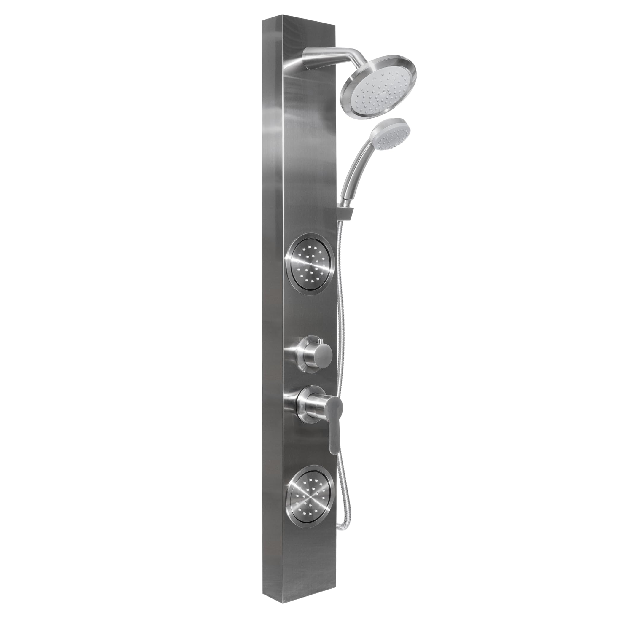 Dura Faucet Premium RV Shower Panel Column (DF-SA914-SN) – Satin Nickel, 4 Spray Options with Adjustable Body Sprayers, Overhead Shower & Handheld Wand – Water-Saving, Easy Install RV Shower System