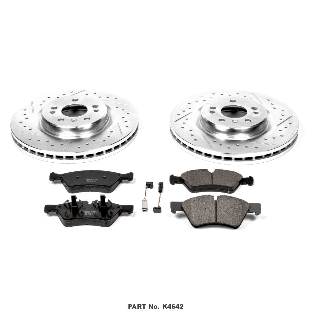 Power Stop K4642 Z23 Carbon Fiber Brake Pads with Drilled & Slotted Brake Rotors Kit Front