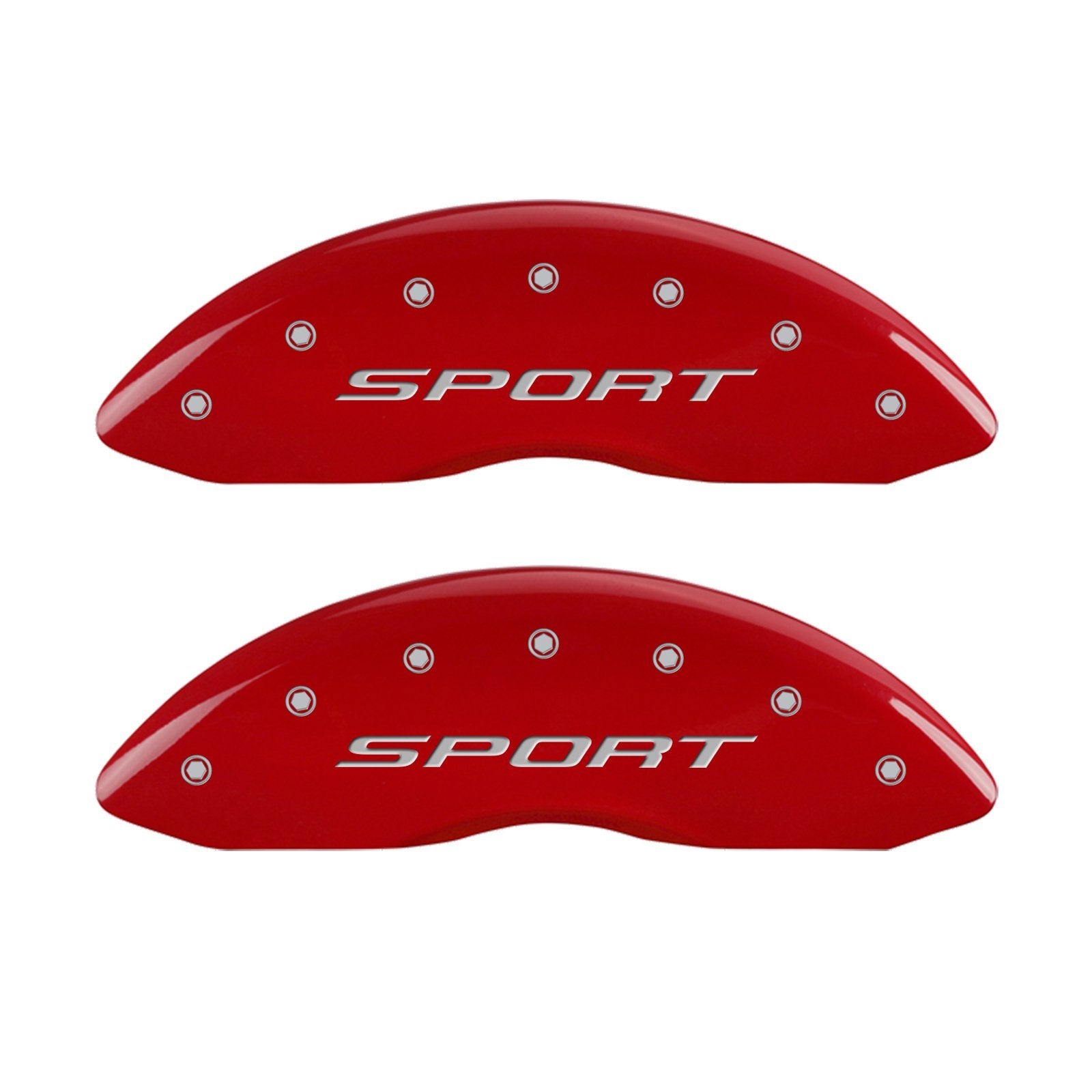 MGP Caliper Covers 10241SSPTRD Front and Rear Caliper Cover, Set of 4 Red Powder Coat Finish (2015/Sport Silver Characters, Engraved)