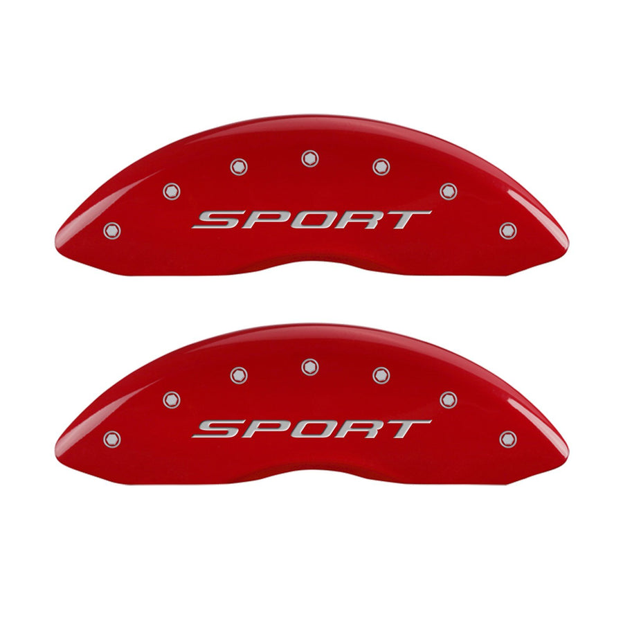 MGP Caliper Covers 10241SSPTRD Front and Rear Caliper Cover, Set of 4 Red Powder Coat Finish (2015/Sport Silver Characters, Engraved)