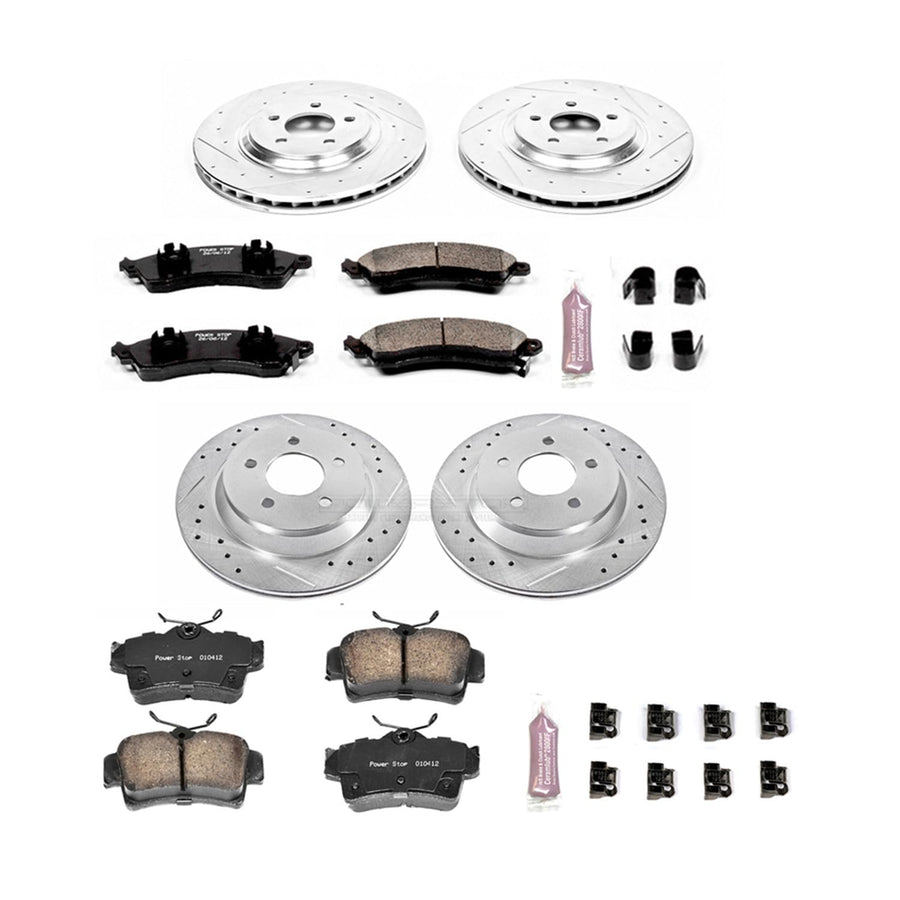 Power Stop K1305 Z23 Carbon Fiber Brake Pads with Front and Rear Drilled & Slotted Brake Rotors Kit