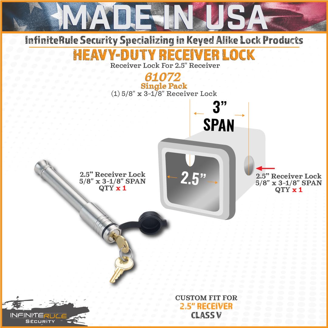 2.5" Receiver Hitch Lock InfiniteRule Security - Heavy-Duty Stainless Steel Anti-Theft Lock for Trailers, RVs & UTVs - Made in USA
