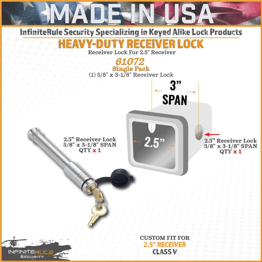 2.5" Receiver Hitch Lock InfiniteRule Security - Heavy-Duty Stainless Steel Anti-Theft Lock for Trailers, RVs & UTVs - Made in USA