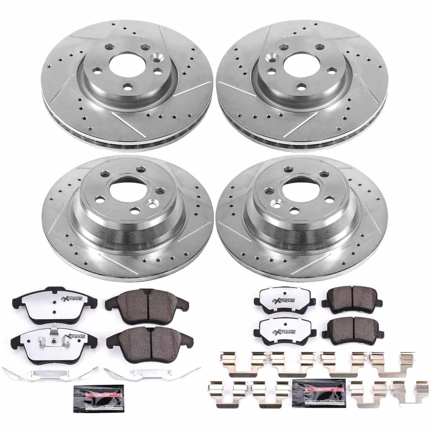 Power Stop K4119-36 Z36 Truck & Tow Front and Rear Brake Kit, Carbon Fiber Ceramic Brake Pads and Drilled/Slotted Brake Rotors