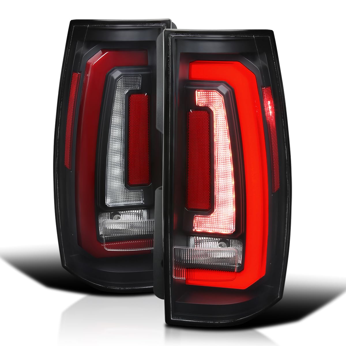 Matte Black SPEC-D TUNING Tail Lights w/Red LED Sequential Turn Signals and Startup Animation Compatible with 2007-2014 Chevy Tahoe, Suburban, GMC Yukon/Denali/XL, Left + Right Pair Assembly
