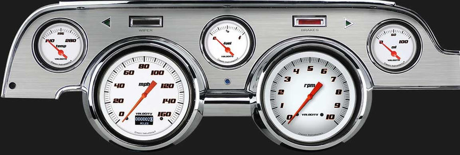 Velocity White Classic Instruments MU67DVSWBA 5 Gauge Package LED Odometer Brushed Bezel Fits 1967 Mustang