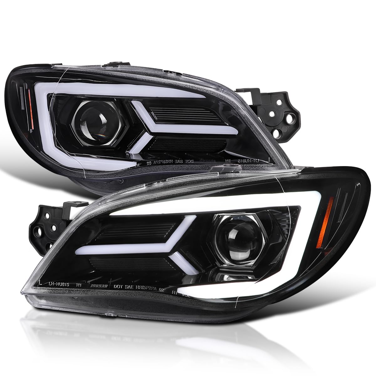 Jet Black SPEC-D TUNING Projector Headlights w/Sequential LED Turn Signal Compatible with 2006-2007 Subaru Impreza WRX/STI Models Only, Left + Right Pair Headlamp Assembly