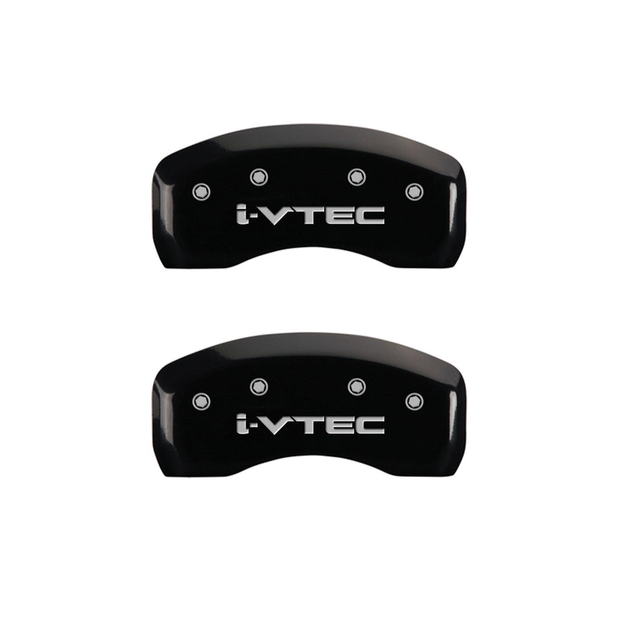 MGP Caliper Covers Front and Rear 39012SIVTBK Black Powder Coat Finish, Set of 4 (i-Vtec Silver Characters, Engraved)