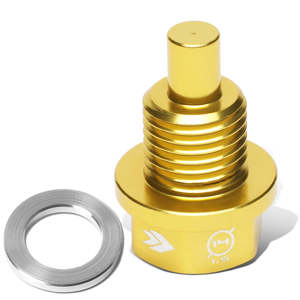 Magnetic Oil Drain Plug NRG Innovations, M14 X 1.5 Thread Size Engine Oil Drain Nut w/Washer, Gold, T-6061 Aluminum w/Stainless Steel Internal Magnet, NRG-NOP-100GD