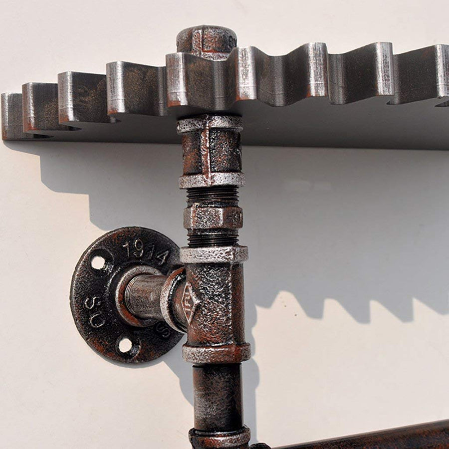 YIMJ Coat Rack Floating Shelf At Wall Attached Industrial Metal Whistle Rack With Wooden Shelf Bathroom Towel bar