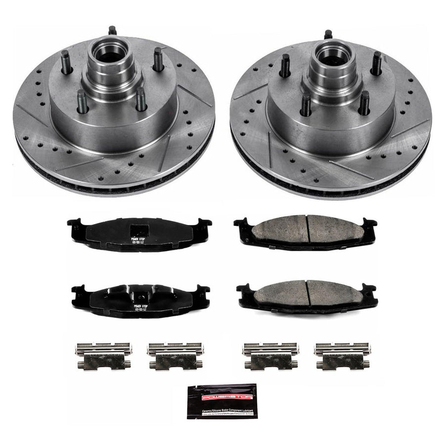 Power Stop K1831 Z23 Carbon Fiber Brake Pads with Drilled & Slotted Brake Rotors Kit For Ford E-150 Econoline 1994-2001, Ford F-150 1994-1996 [Model Specific]