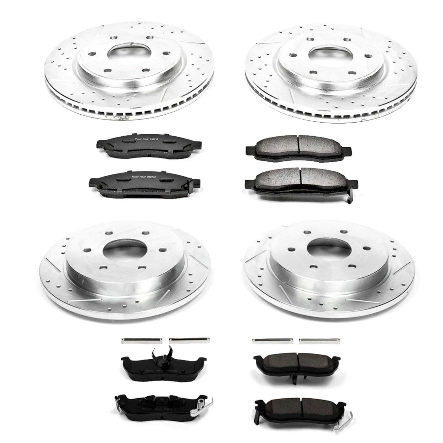 Power Stop K212 Z23 Carbon Fiber Brake Pads with Front and Rear Drilled & Slotted Brake Rotors Kit