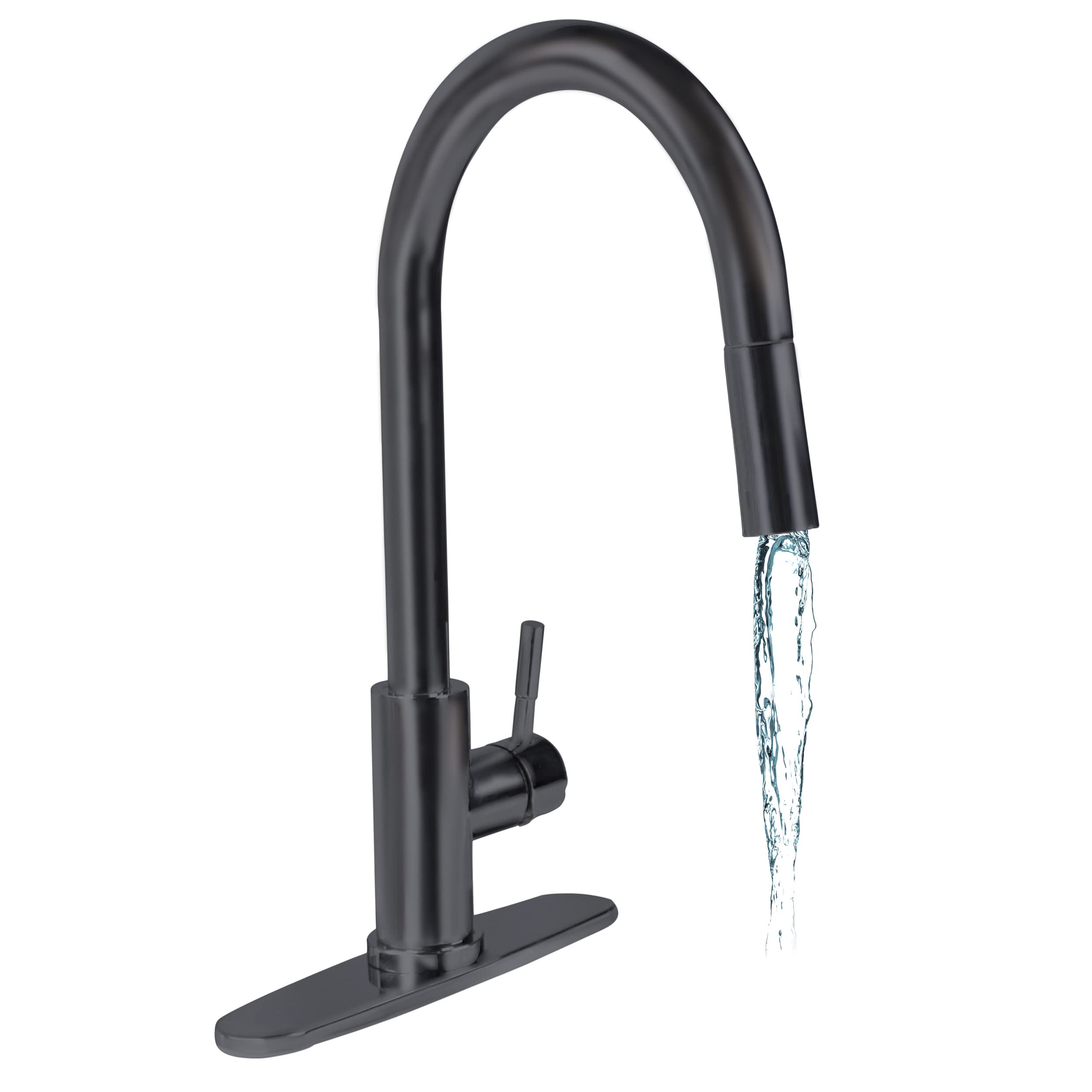 Single Lever Pull-Down Kitchen Faucet Empire Faucets SL4000BMT-A with Hi-Arc Bullet Spout and Deck Plate - Black Matte