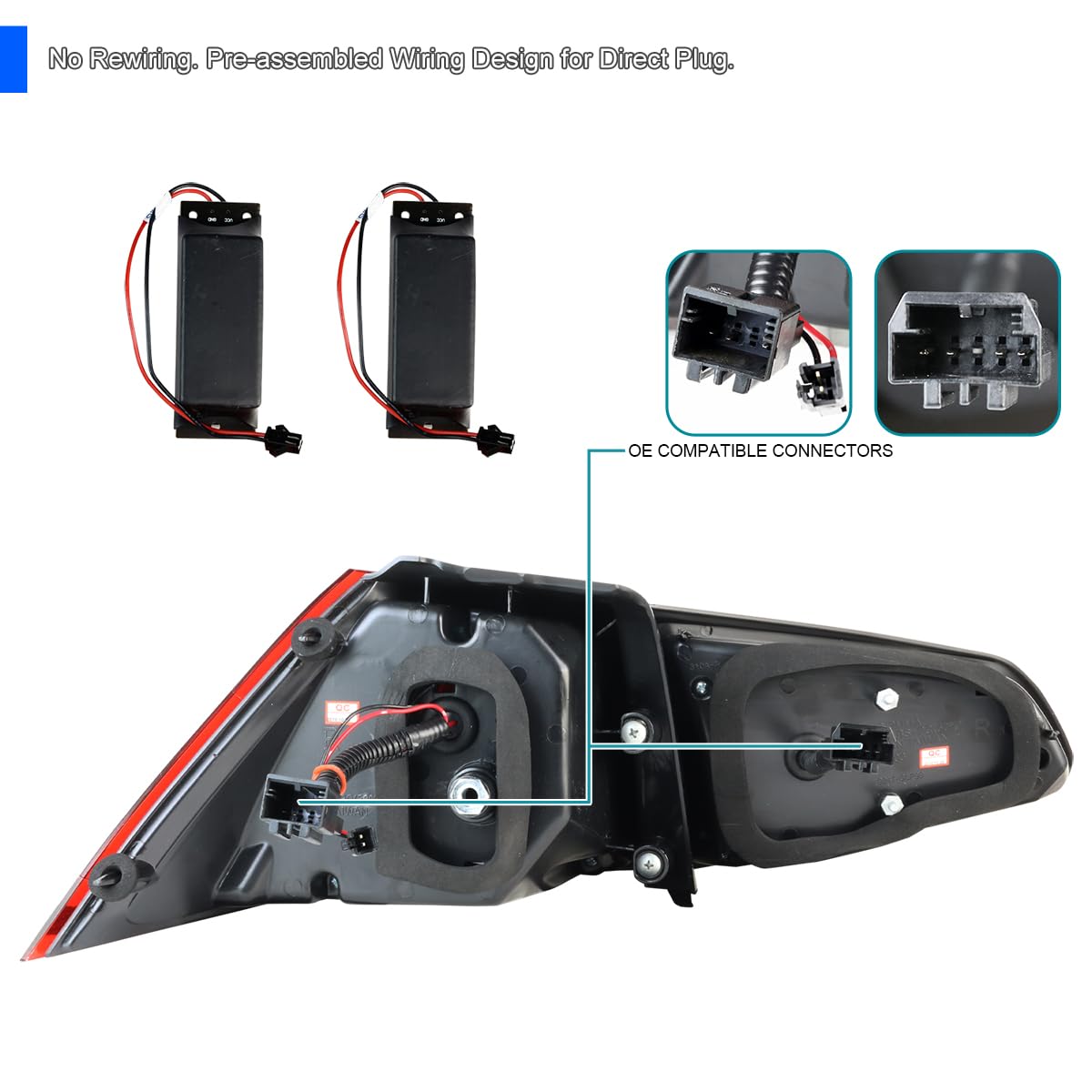 Red LED Bar Tail Lights SPEC-D TUNING Compatible with 2015-2017 Volkswagen Golf GTI Models, Left + Right Pair Assembly