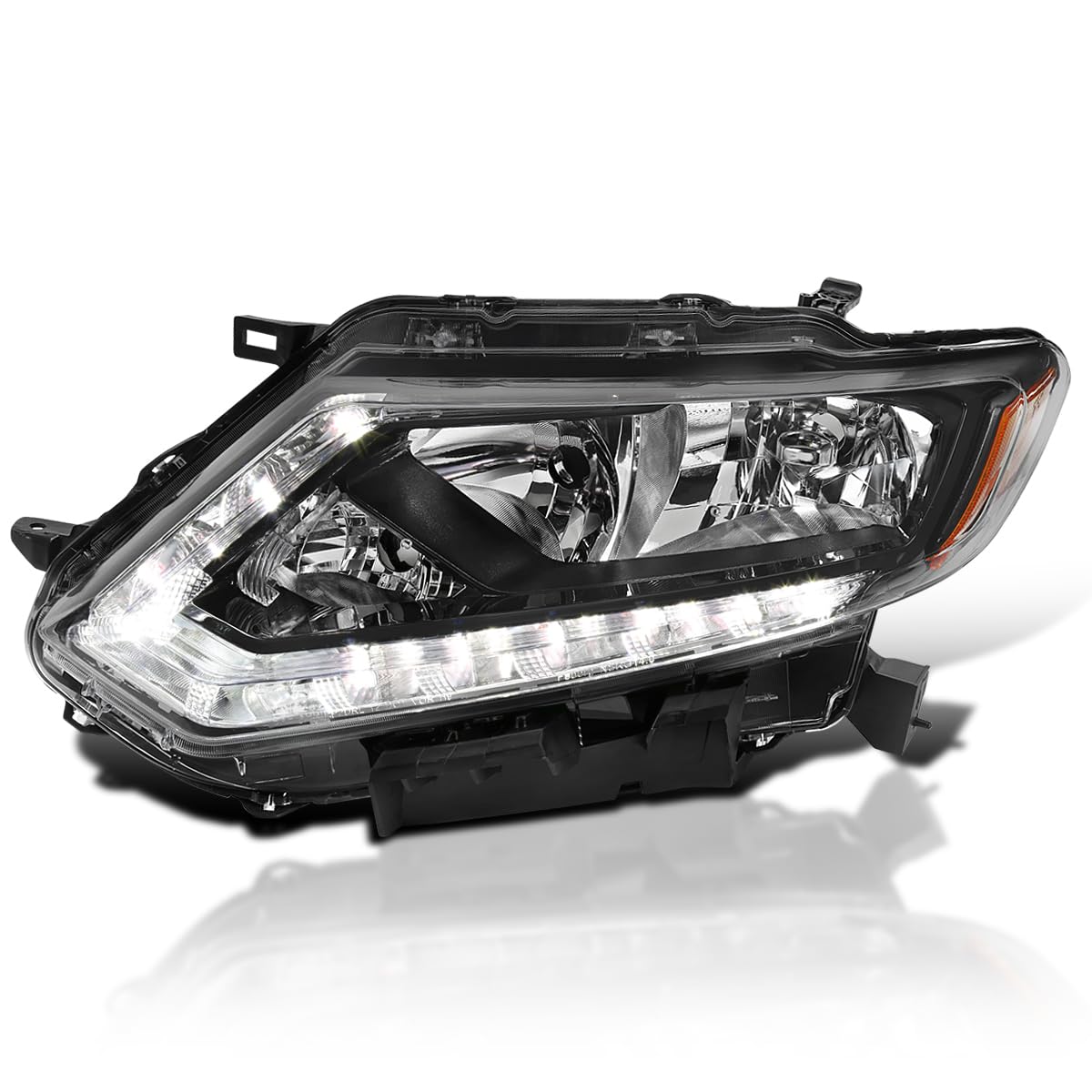 Left Driver Side SPEC-D TUNING Black Headlight w/LED Strip Compatible with 2014-2016 Nissan Rogue