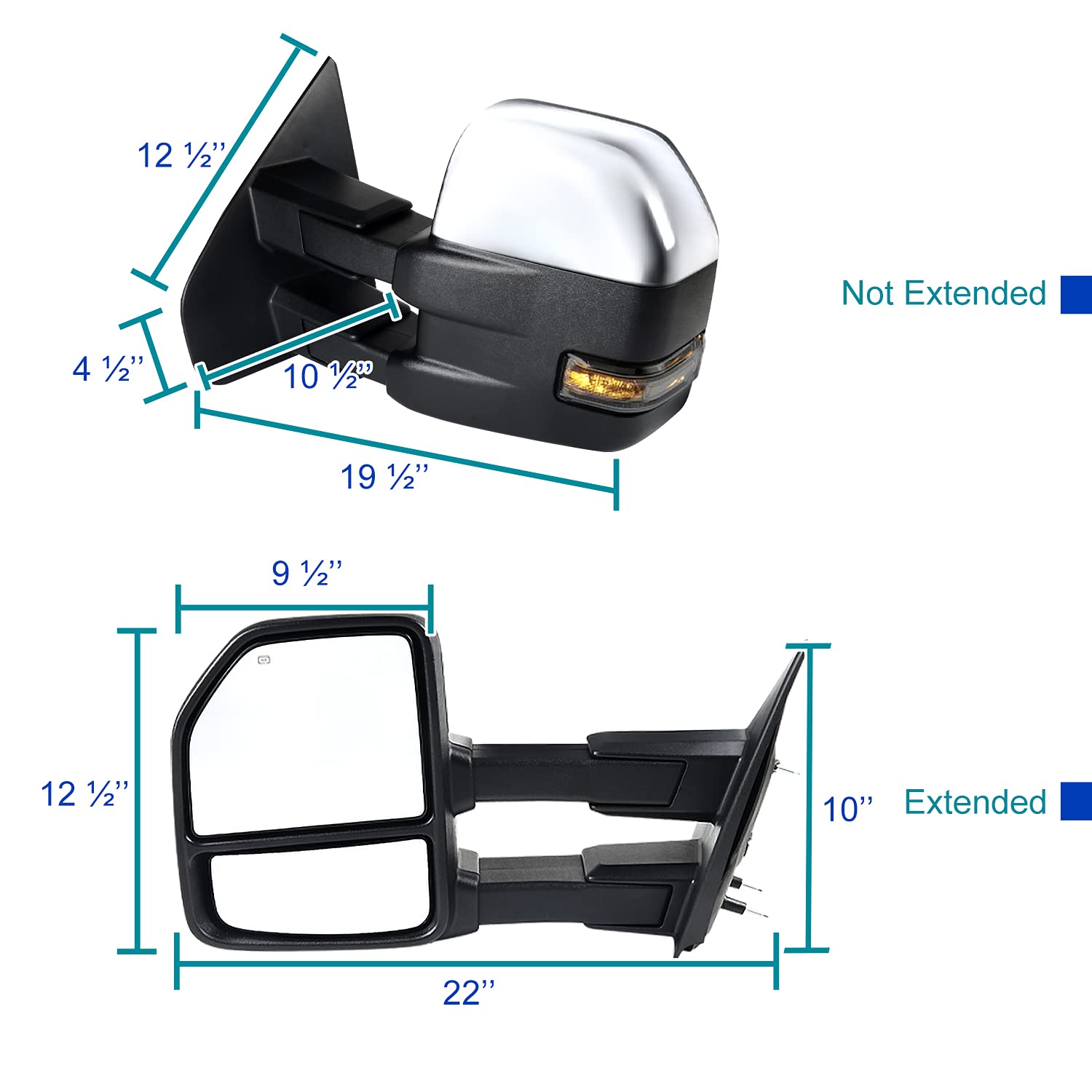 Power Spec-D Tuning Heated Chrome ABS Towing Mirrors Smoke LED Signal Compatible with Ford F150 2004-2006