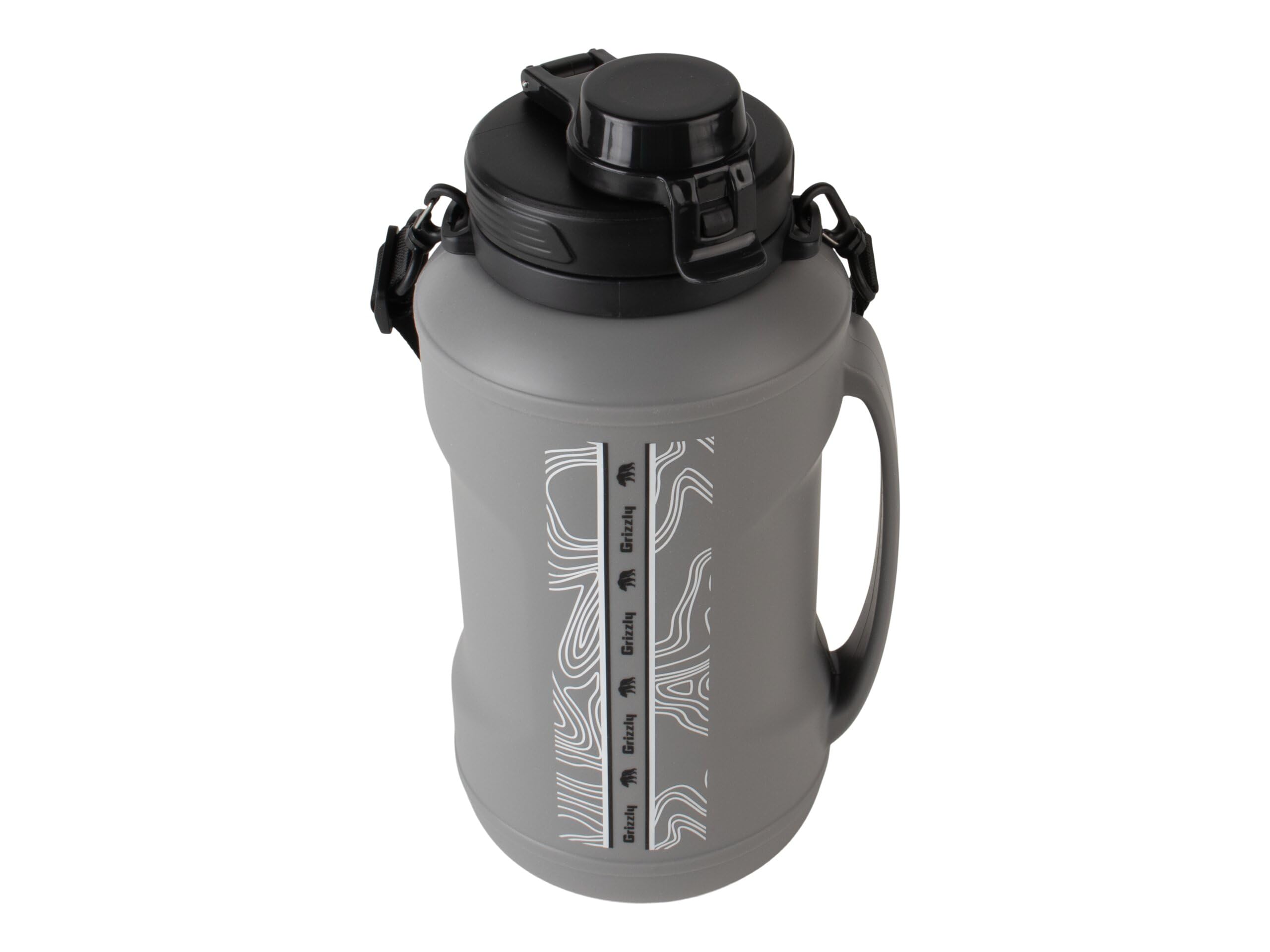 Collapsible Grizzly 64oz Water Bottle | Ergonomic Handle | Half Gallon Capacity | For Camping Travel Hiking Sports | Stealth Gray