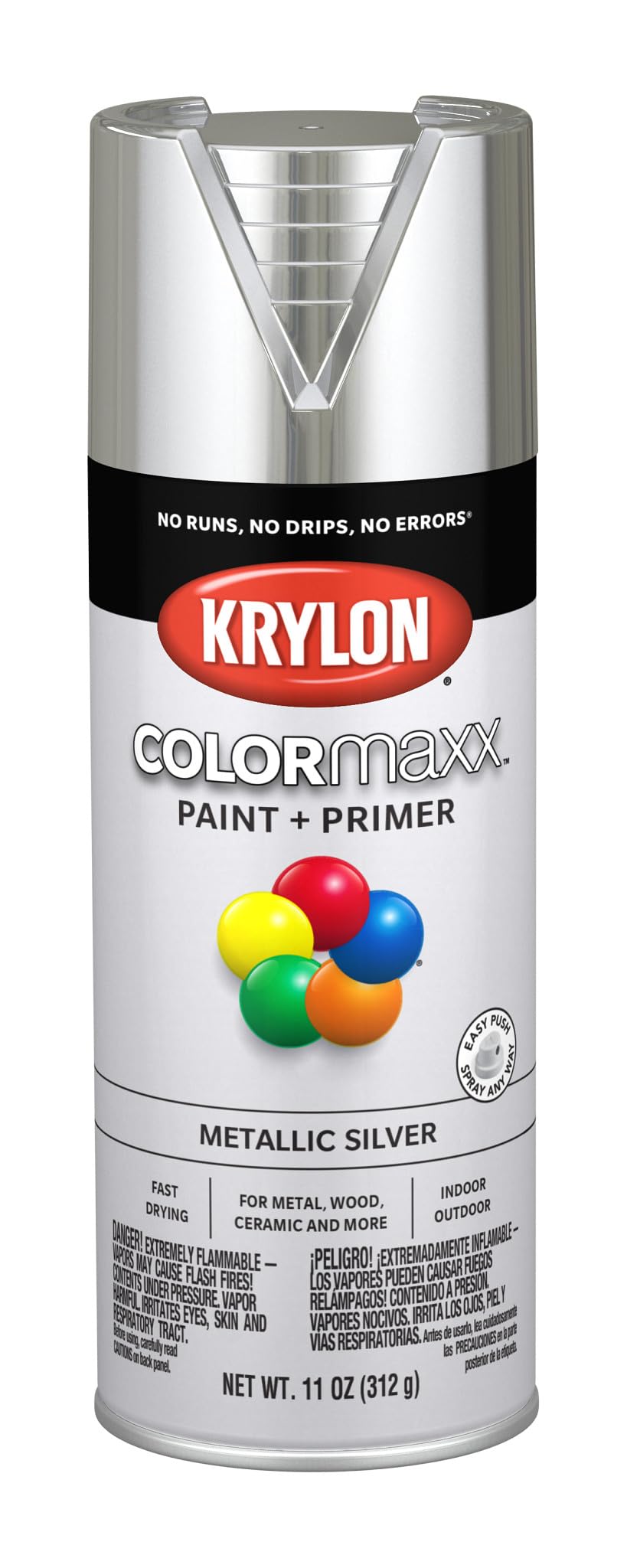 Krylon K05590007 Spray Paint and Primer COLORmaxx for Indoor/Outdoor Use, Metallic Silver 11 Ounce (Pack of 1)