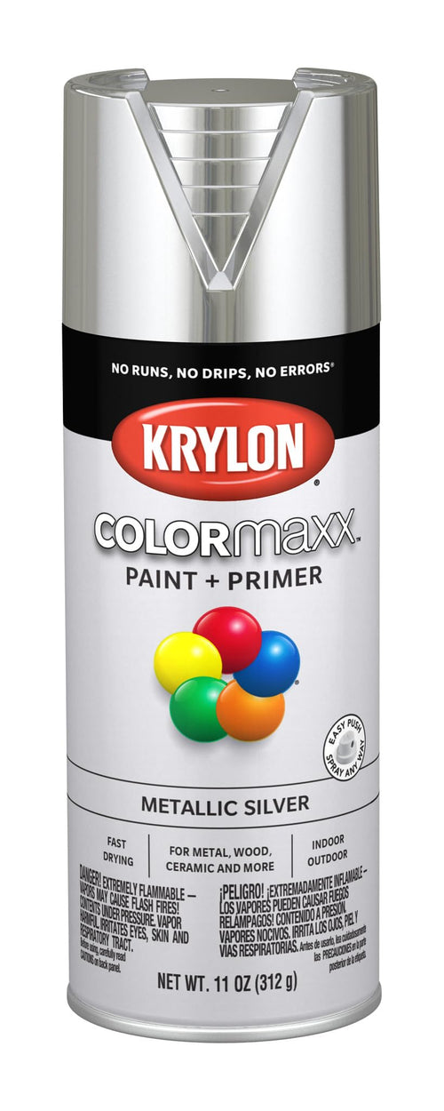 Krylon K05590007 Spray Paint and Primer COLORmaxx for Indoor/Outdoor Use, Metallic Silver 11 Ounce (Pack of 1)