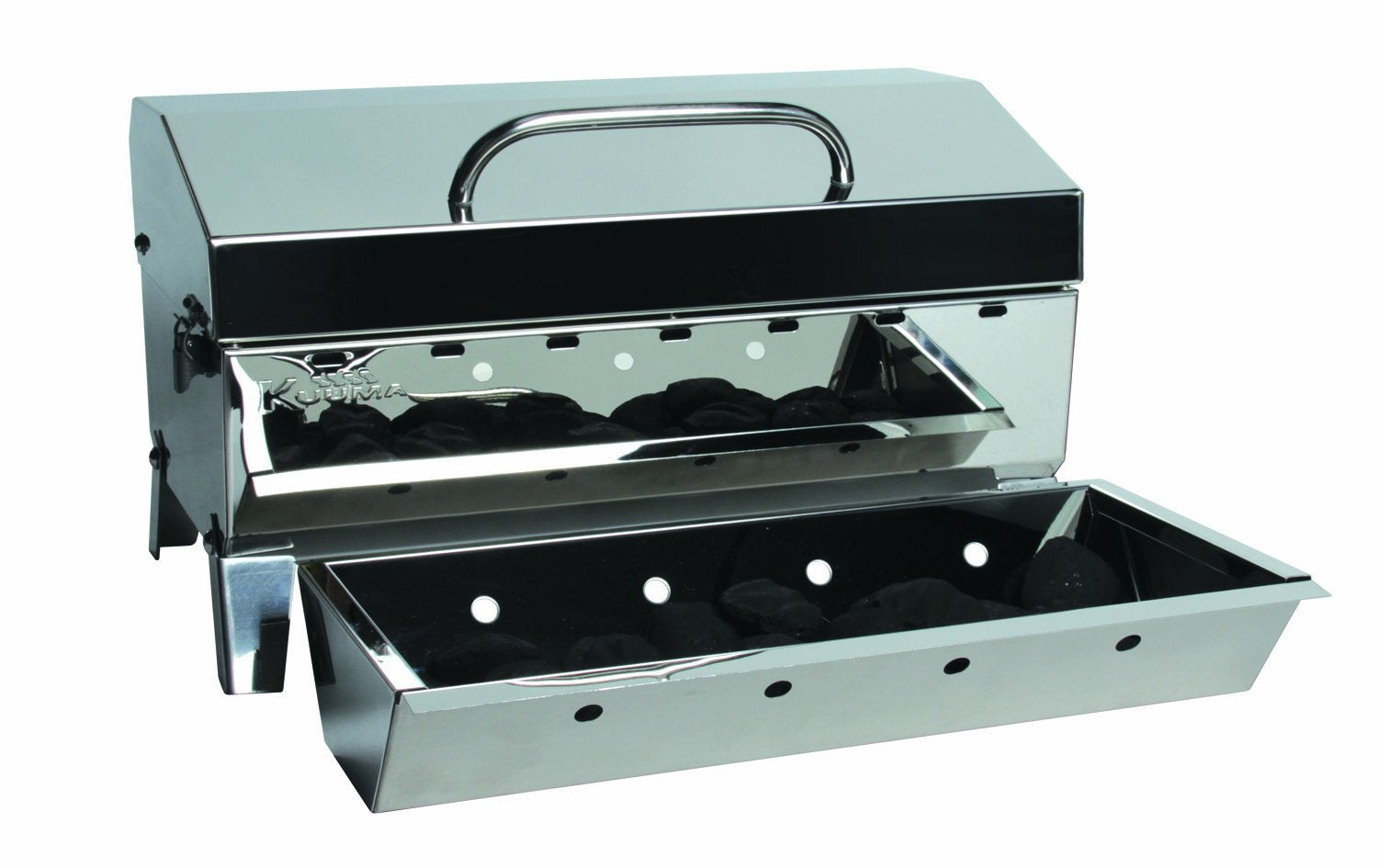 Kuuma Premium Stainless Steel Mountable Charcoal Grill by Camco w/Inner Lid Liner - Compact Portable Size Perfect for Boats, Tailgating and More Stow N Go 160" (58110)