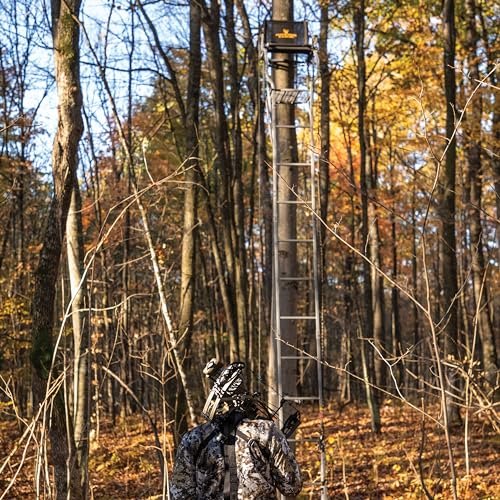 Bowman™ LS 1-Man Ladder Stand, Rivers Edge® 19’5” Height, Lockdown™ Strapping System, Designed for Archers, Flip-Up TearTuff™ Mesh Seat, 27” Deep Platform, RE675