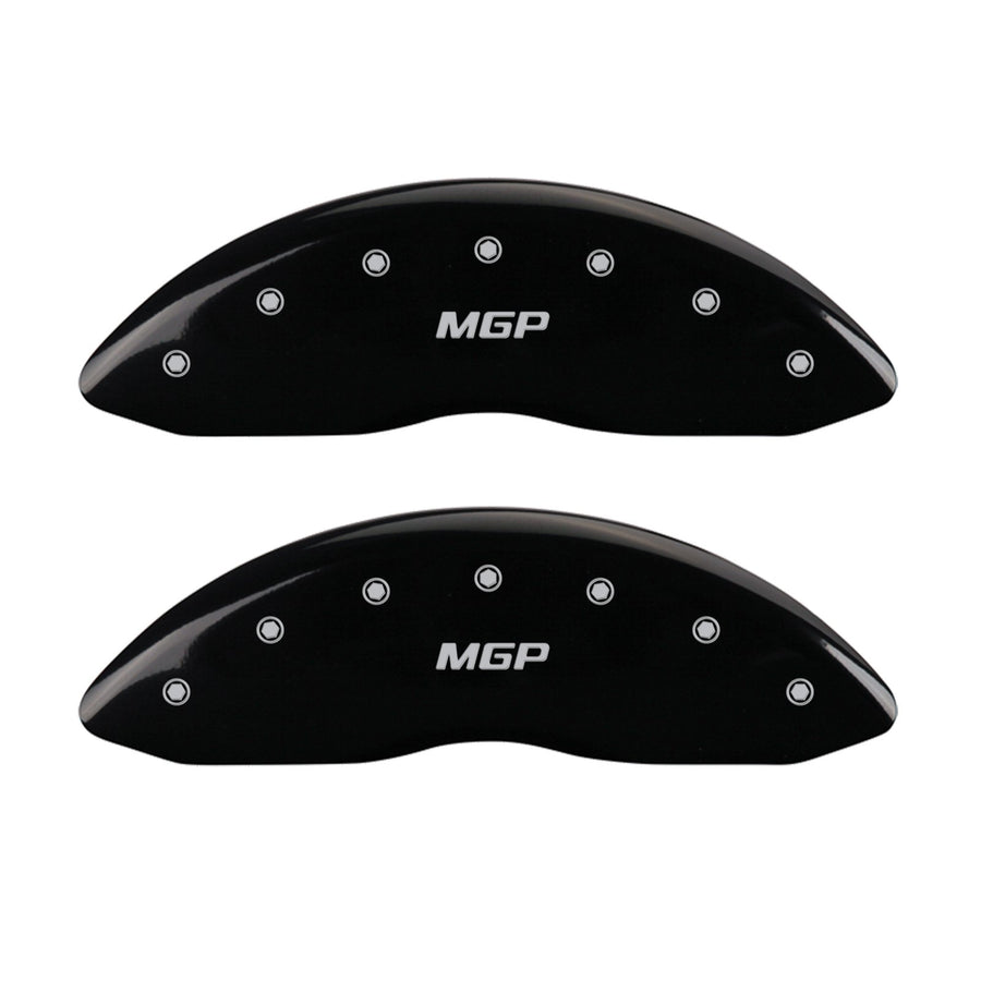 Caliper Covers MGP 34211SMGPBK (Black Powder Coat Finish, Engraved Front and Rear: MGP, Silver Characters, Set of 4)