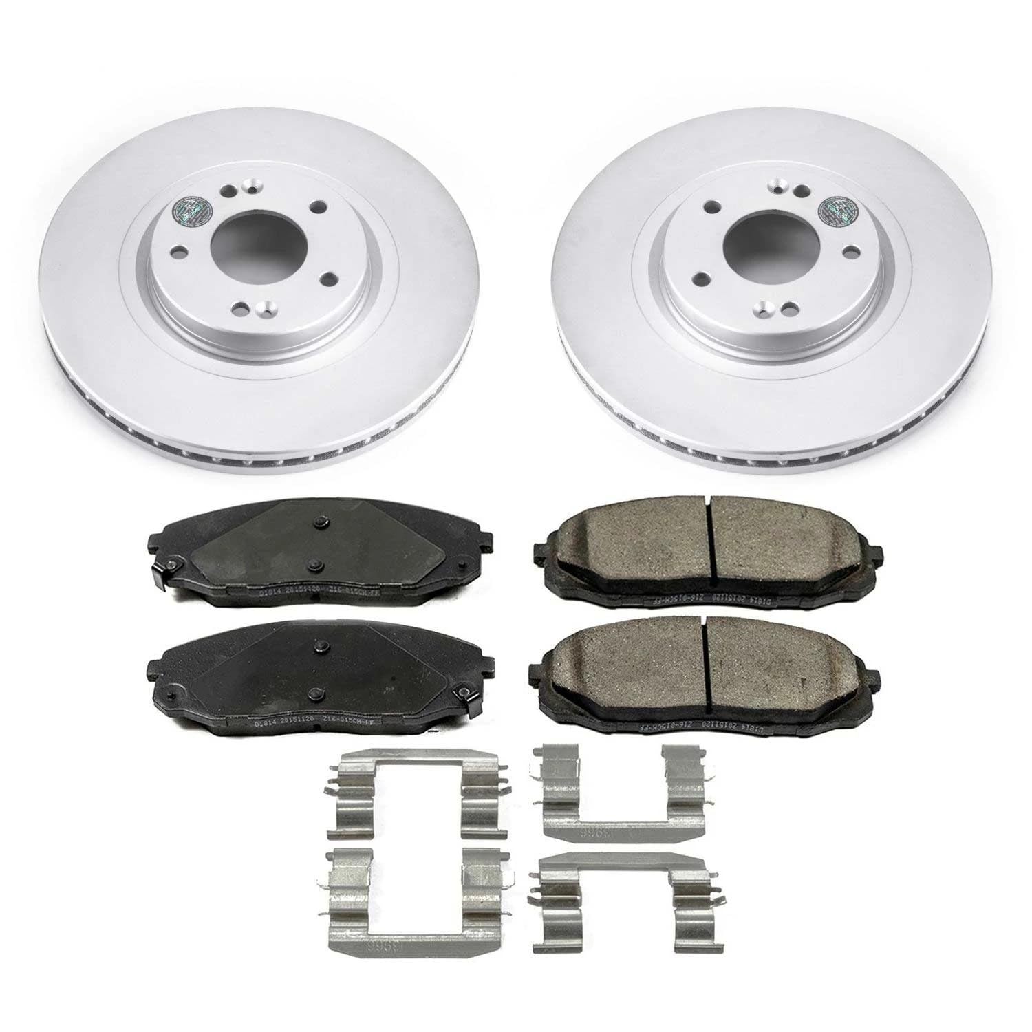 Power Stop CRK7218 Brake Pads and Coated Brake Rotor- Front For Kia Sedona 2015-2021 [Model Specific]
