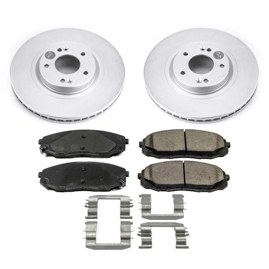 Power Stop CRK7218 Brake Pads and Coated Brake Rotor- Front For Kia Sedona 2015-2021 [Model Specific]