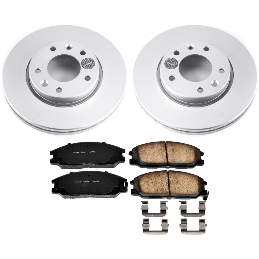 Power Stop Coated CRK5252 Brake Rotors and Z17 Ceramic Brake Pads Kit For Kia Sedona 2002-2004 [Model Specific]